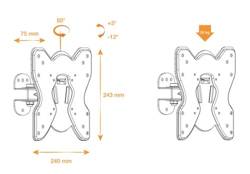 NorStone Arran A2342 GCX univerzális fali TV konzol fekete