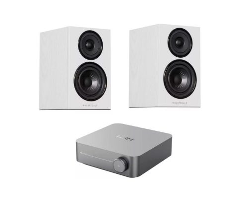 WiiM AMP hálózatképes sztereó erősítő  + Wharfedale Diamond 12.1 hangfal, szettben - szürke/fehér