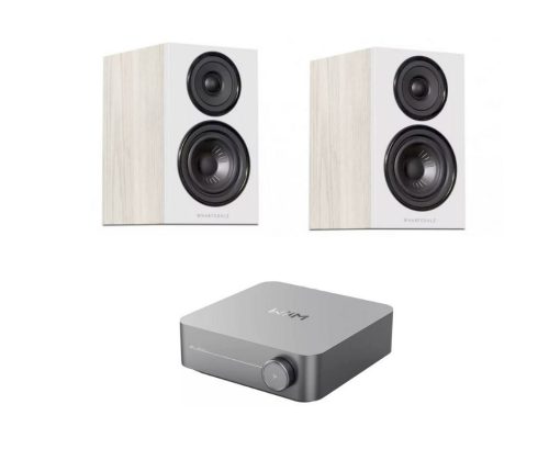 WiiM AMP hálózatképes sztereó erősítő  + Wharfedale Diamond 12.1 hangfal, szettben - szürke/világos tölgy