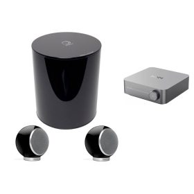   WiiM AMP hálózatképes sztereó erősítő  + Elipson Planet M hangfal + Planet SUB mélyláda, szettben - fekete/lakkfekete